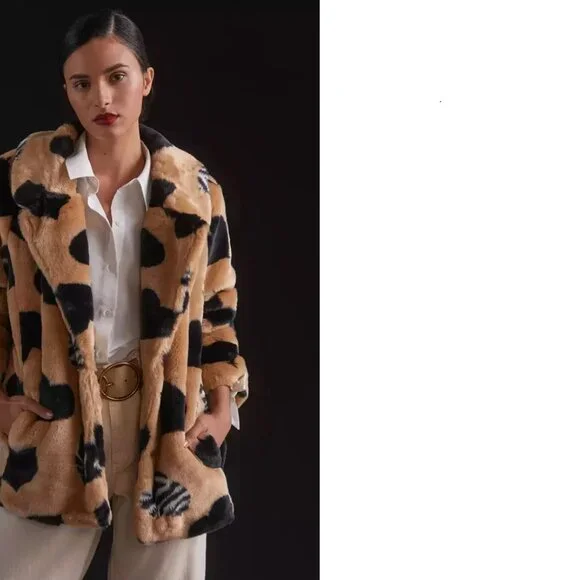 NWT ANTHROPOLOGIE MAEVE HEART PRINT FAUX FUR COAT JACKET SZ M MEDIUM - Picture 3 of 3
